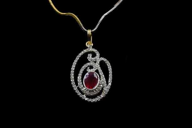 istock Fancy American diamond Chain and Pendant closeup macro image on black background 1048090190