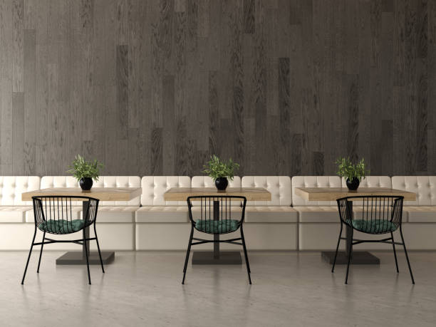 interior design di una caffetteria, caffetteria. rendering 3d - cafe restaurant chair bar foto e immagini stock