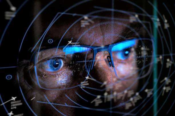 air traffic controller looking at screen close up of air traffic controller looking at screen selective focus flight radar screen stock pictures, royalty-free photos & images