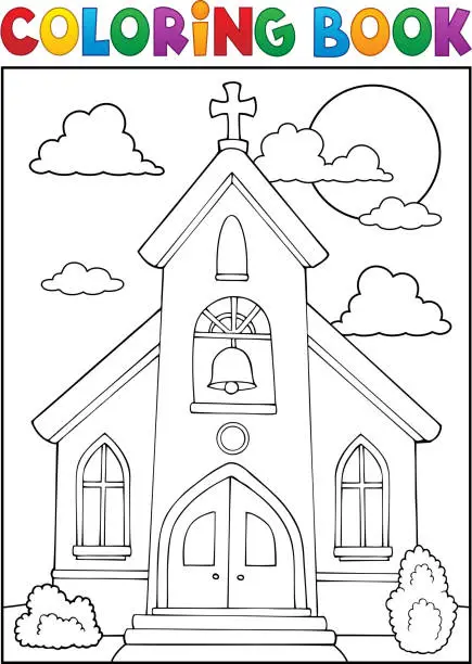 Vector illustration of Coloring book church building theme 1