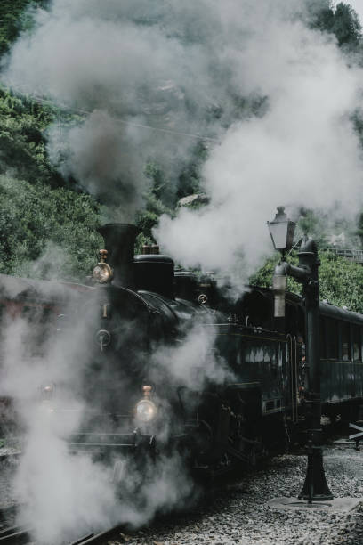 istock Old-fashioned steam train in Swiss Alps 1048113544
