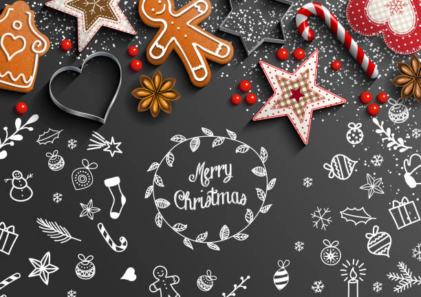 Christmas theme with white doodles and decorations vector art illustration