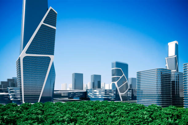 istock 3d render of modern  city with glass buildings 1048120120