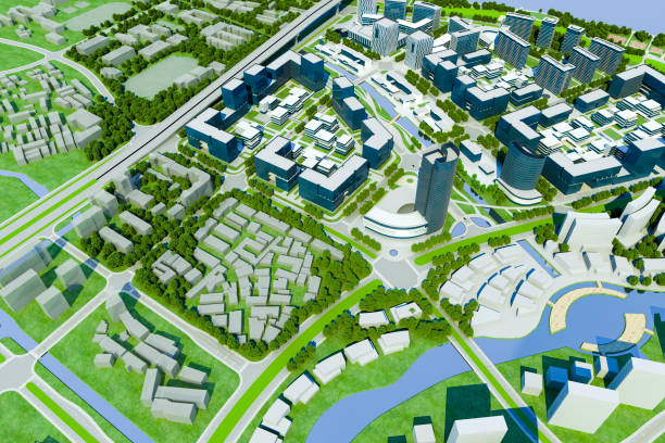 istock 3d render of modern city, aerial view 1048120546