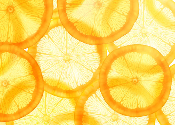 Sliced orange background Translucent sliced orange background for design uses ascorbic acid stock illustrations