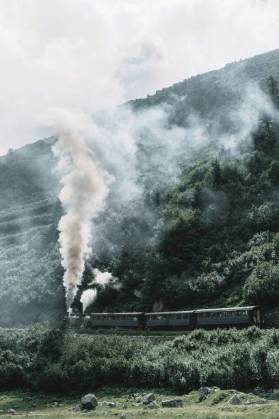 istock Old-fashioned steam train in Swiss Alps 1048125232