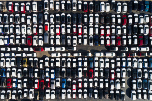 istock Distribution yard with new cars of different brands 1048126642