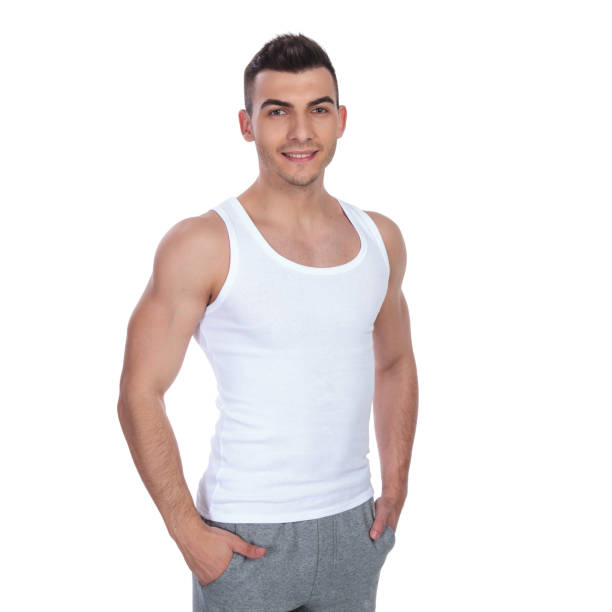 istock portrait of relaxed muscular man in undershirt standing 1048131224