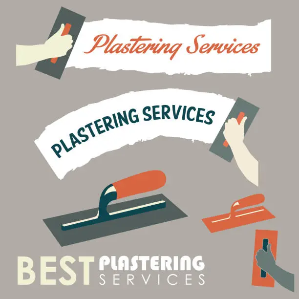 Vector illustration of A hand holding a trowel plastering, Vector