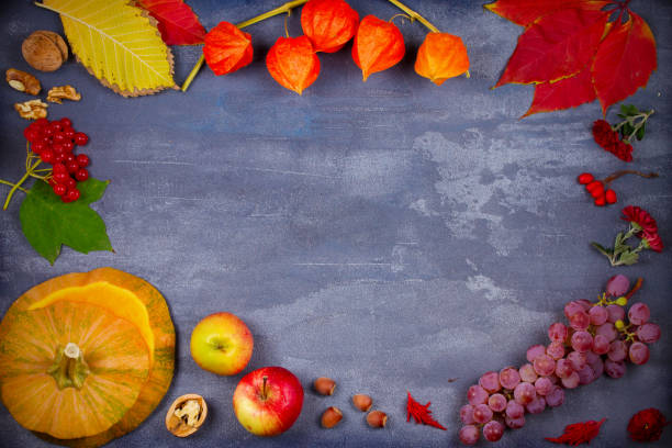 istock Autumn background: fruits, vegetables, leaves, nuts and flowers 1048156934
