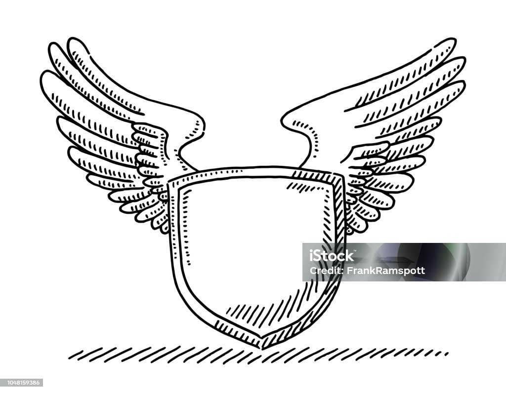 Blank Crest With Wings Drawing Hand-drawn vector drawing of a Blank Crest With Wings. Black-and-White sketch on a transparent background (.eps-file). Included files are EPS (v10) and Hi-Res JPG. Shield stock vector
