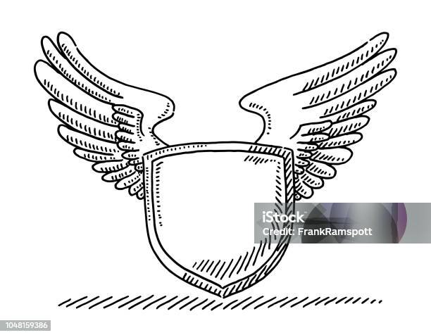 Blank Crest With Wings Drawing Stock Illustration - Download Image Now - Shield, Animal Wing, Coat Of Arms
