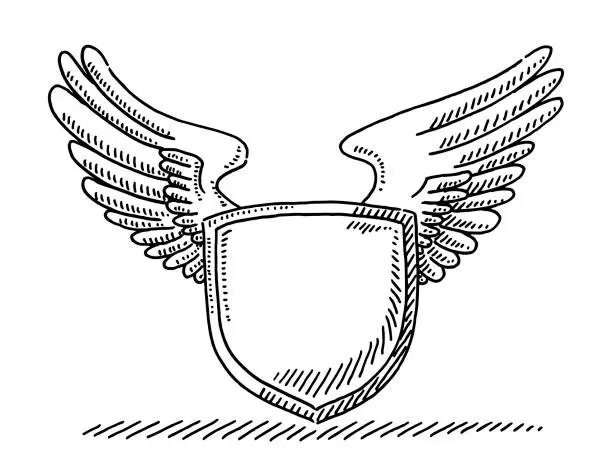 Vector illustration of Blank Crest With Wings Drawing