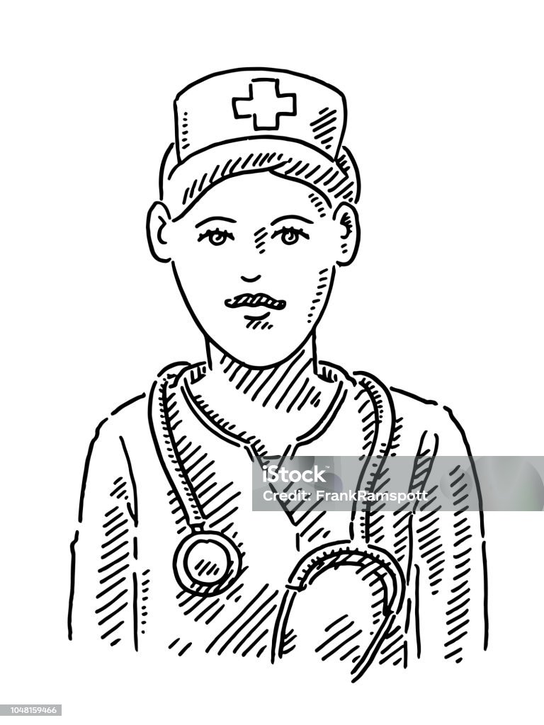 Nurse Portrait Drawing Hand-drawn vector drawing of a Nurse Portrait. Black-and-White sketch on a transparent background (.eps-file). Included files are EPS (v10) and Hi-Res JPG. Nurse stock vector