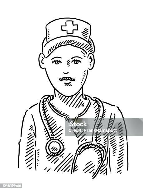 Nurse Portrait Drawing Stock Illustration - Download Image Now - Nurse, People, Cross Shape