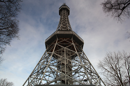 The Petrín Lookout Tower is a 63.5 metre tall steel framework tower in Prague, which strongly resembles the Eiffel Tower. Czech Republic.