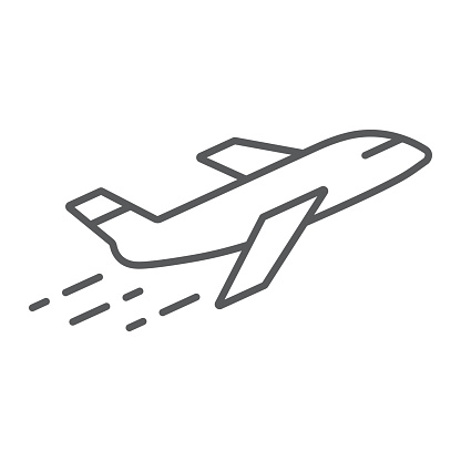 Airplane thin line icon, aircraft and travel, plane sign, vector graphics, a linear pattern on a white background, eps 10.