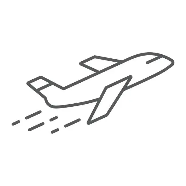 Vector illustration of Airplane thin line icon, aircraft and travel, plane sign, vector graphics, a linear pattern on a white background.