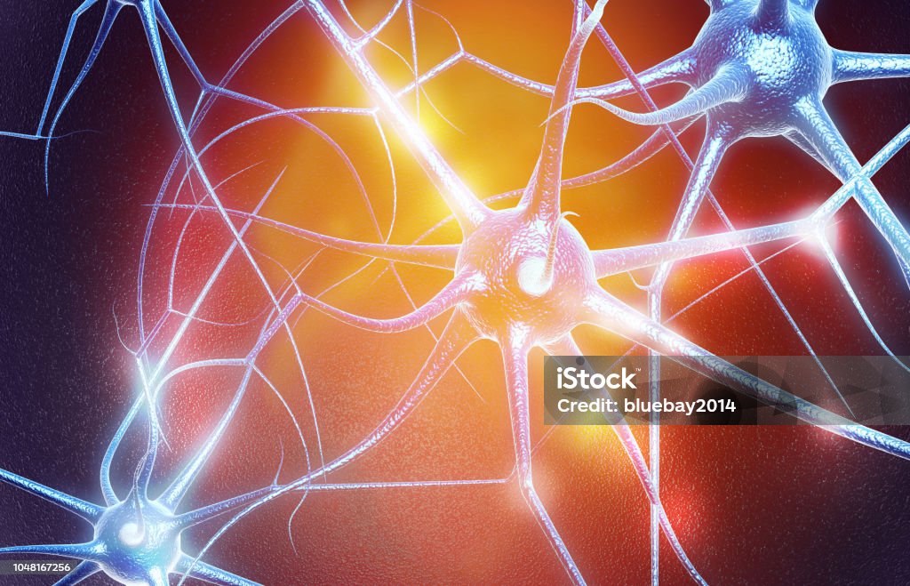 Neuron cells on abstract blue background Neuron cells on abstract blue background. 3d illustration Backgrounds Stock Photo Neuron cells on abstract blue background Neuron cells on abstract blue background. 3d illustration Backgrounds Stock Photo