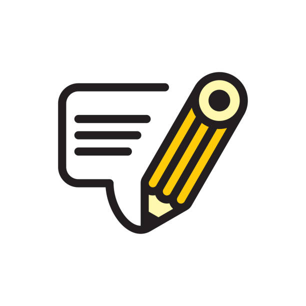 Talking Pencil Talking Pencil line icon. Files included: Vector EPS 10, HD JPEG 4000 x 4000 px writing activity icons stock illustrations