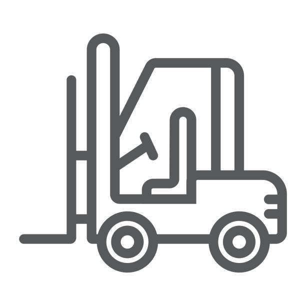 ilustrações, clipart, desenhos animados e ícones de ícone de linha de empilhadeira, automóvel e carga, sinal de caminhão, gráficos vetoriais, um padrão linear sobre um fundo branco. - truck semi truck pick up truck car transporter