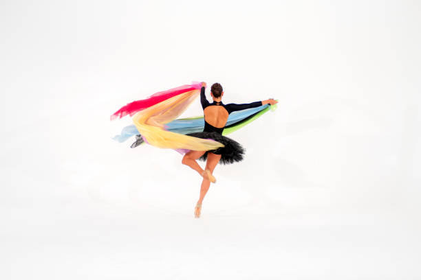 klassisches ballett tanzen mit bunten haufen stoff - nylon legs stock-fotos und bilder