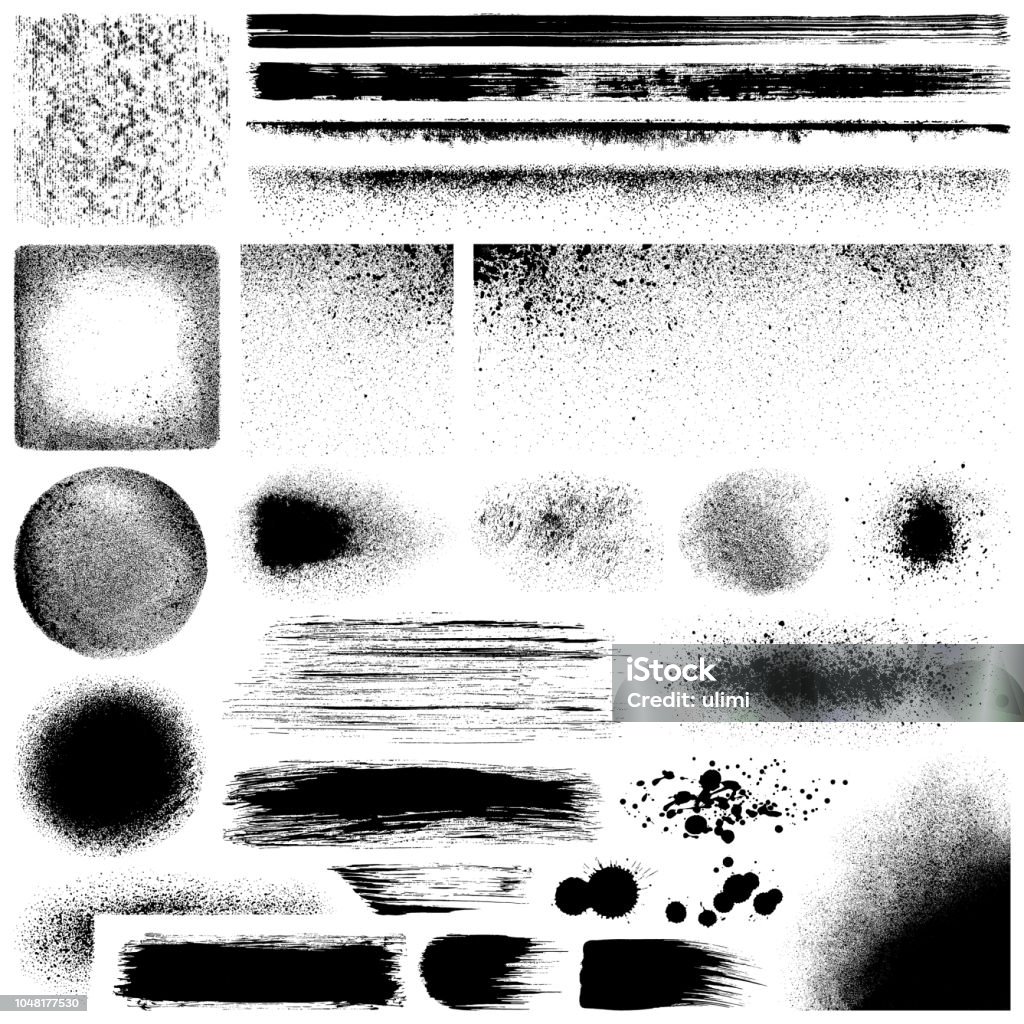 Grunge design elements Set of grunge design elements. Black texture backgrounds, brush strokes, lines and different shapes. Isolated vector images black on white. Grunge Image Technique stock vector