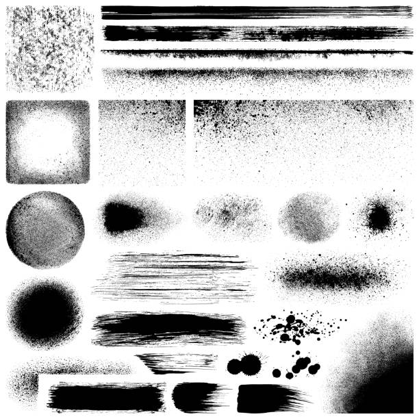 Grunge design elements Set of grunge design elements. Black texture backgrounds, brush strokes, lines and different shapes. Isolated vector images black on white. weathered textures stock illustrations