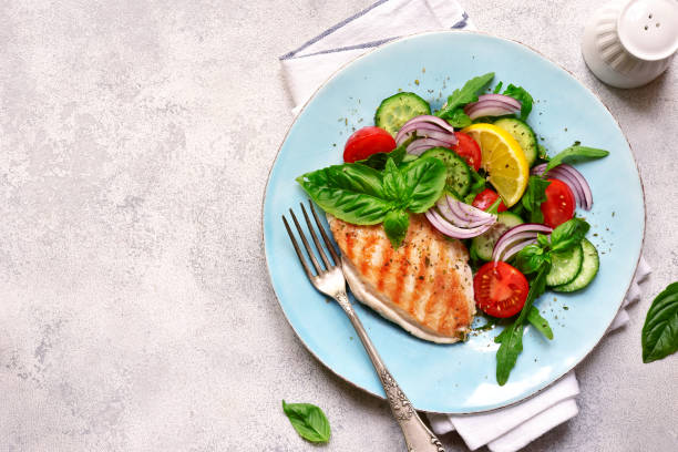 istock Grilled chicken breast with vegetable salad 1048179076
