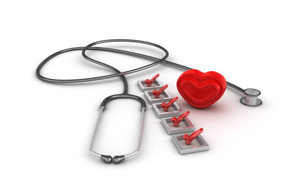 3D Check List with Stethoscope and Heart - White Background - 3D Rendering