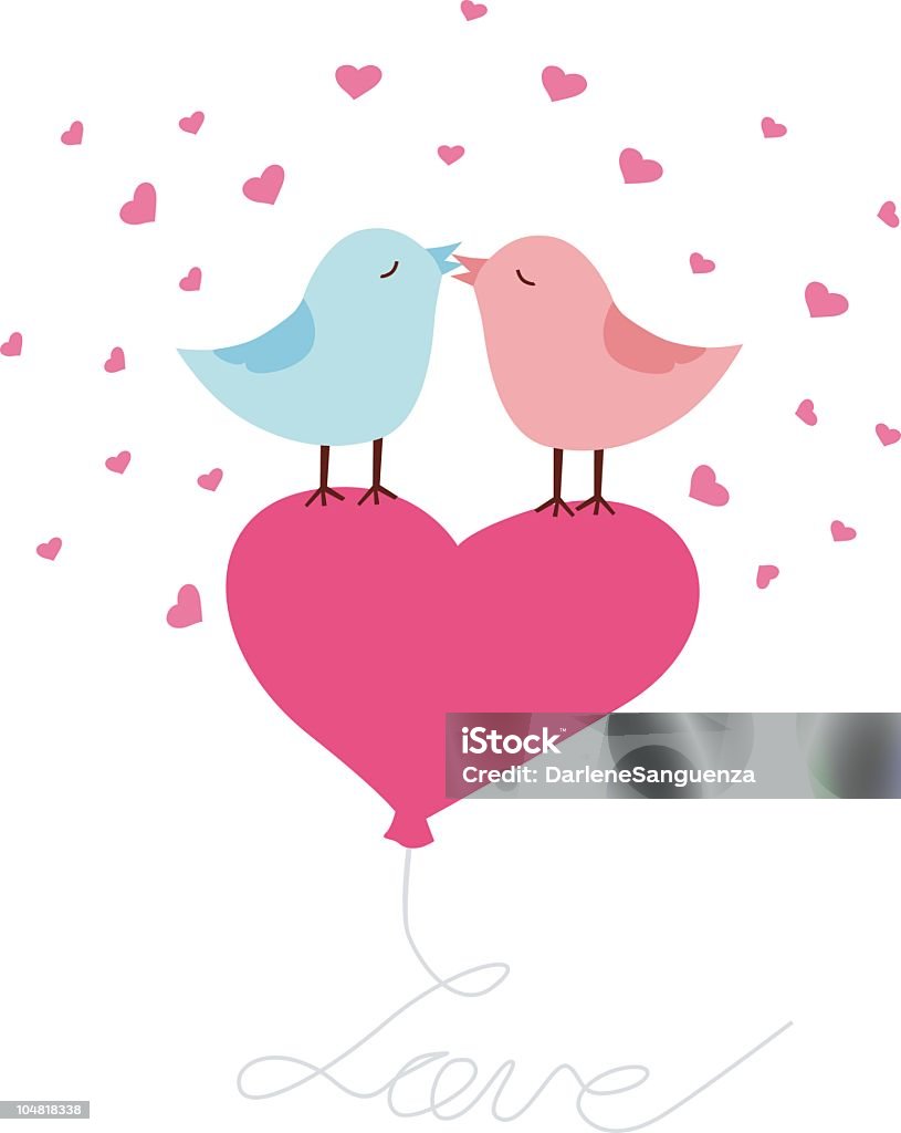 Love Birds Greeting Card Love bird kissing, you can write your message on heart area. Bird stock vector