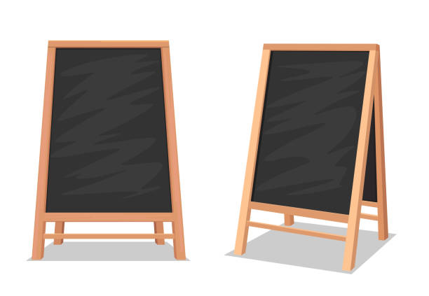 ilustrações, clipart, desenhos animados e ícones de quadro-negro ao ar livre para o menu do restaurante - easel blackboard isolated wood