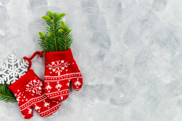 istock Christmas Red Knitted Mittens with Snowflake Motives 1048188060