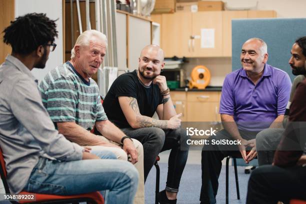 Men In A Support Group Stock Photo - Download Image Now - Men, Only Men, Group Of People