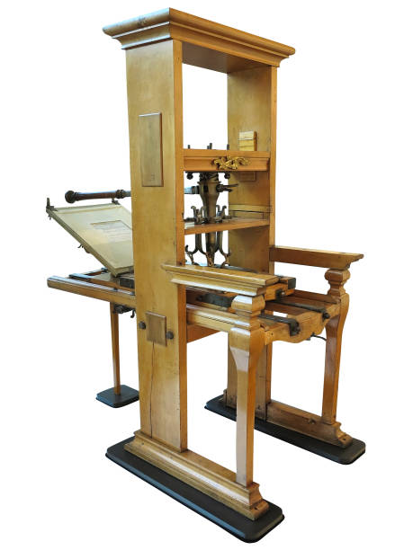 istock Vintage old letterpress printing manual machine isolated on white background 1048189978