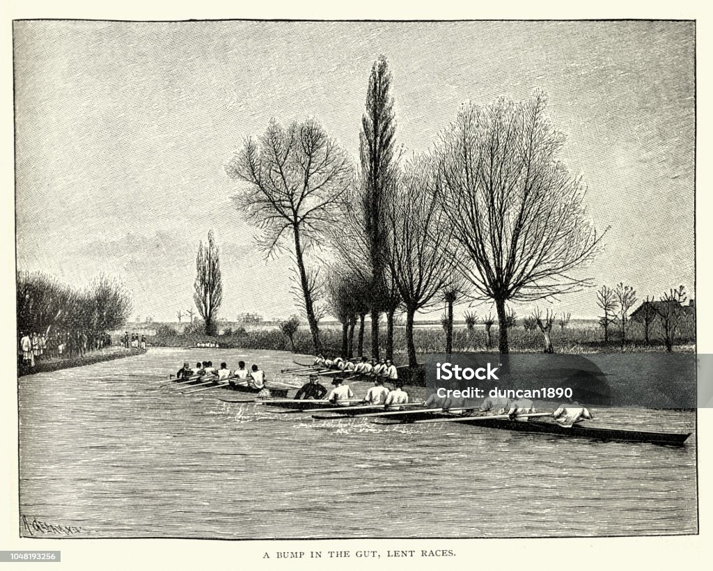 Retro Rowing Race Rowing Race Cambridge 19th Century Stock Illustration - Download Image ...