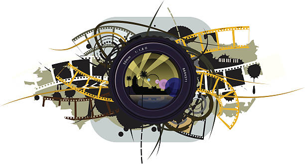 объектив камеры фильм - film reel photography dirty film industry stock illustrations