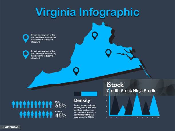 Blue Virginia Map Virginia State Map With Set Of Infographic Elements In Blue Color In ...