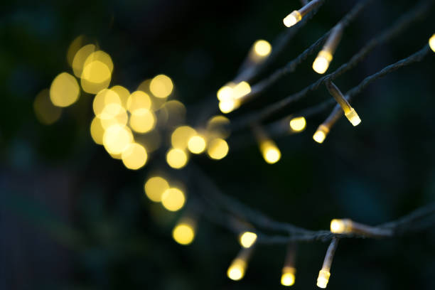 istock Blurred yellow Christmas lights on dark background 1048195102