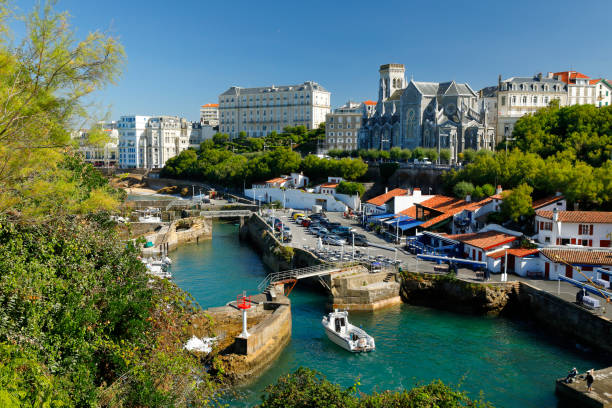 Skyline of the city Biarritz with the old harbor in front.