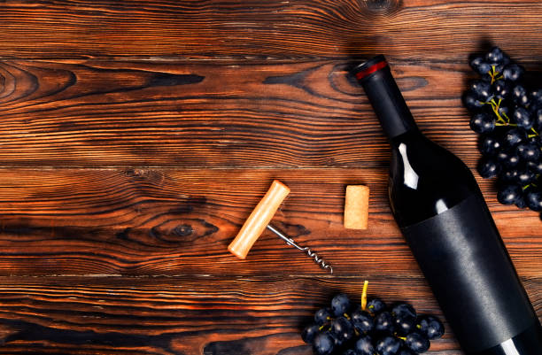 istock Showcase of vintage wine bottles with empty sticker labels. 1048203340