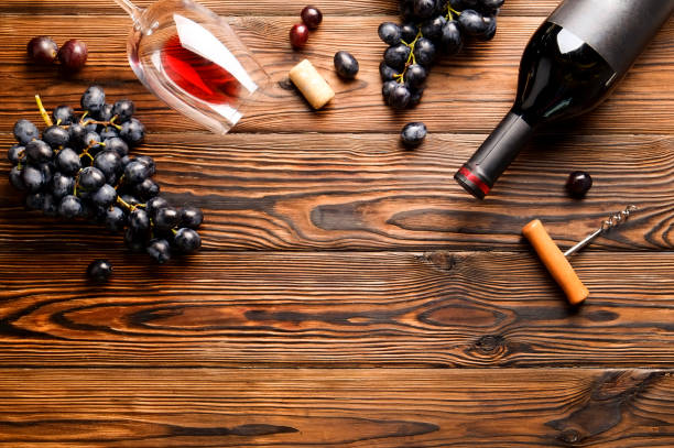 istock Showcase of vintage wine bottles with empty sticker labels. 1048203664