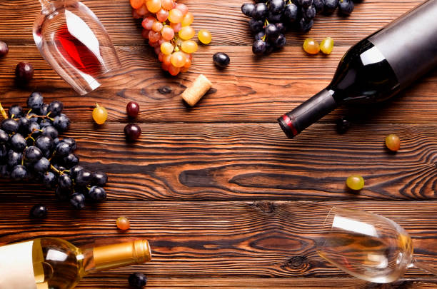 istock Showcase of vintage wine bottles with empty sticker labels. 1048203762