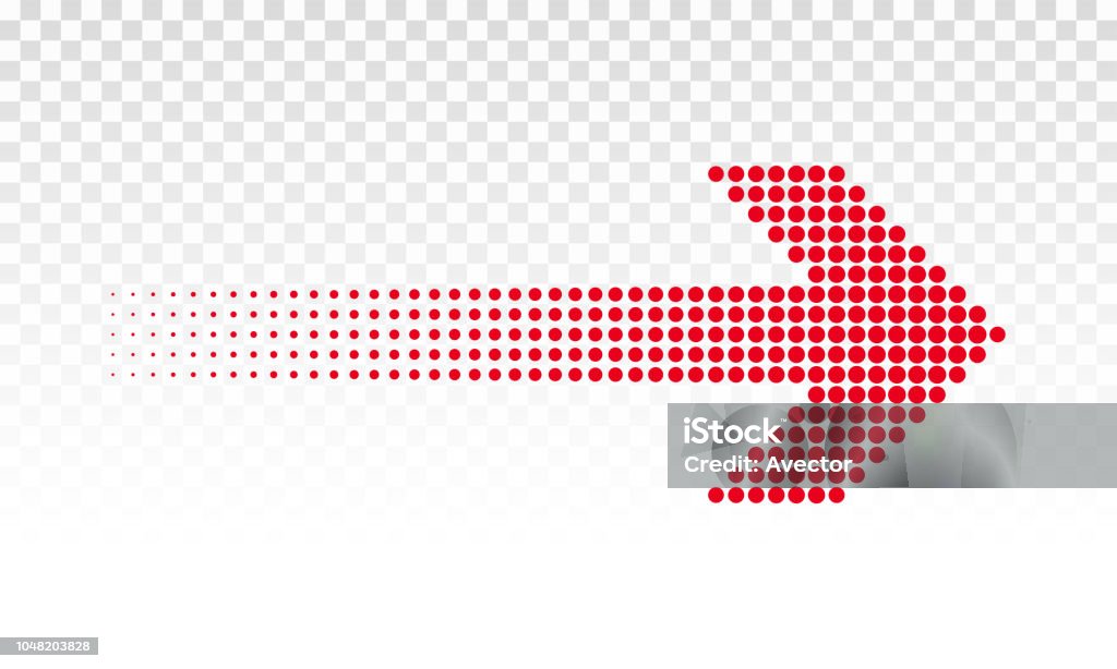 Pfeil Richtung Zeichen oder Vektor-Logo mit roten Halbton digitale LED-Punktmuster punktiert - Lizenzfrei Pfeilzeichen Vektorgrafik