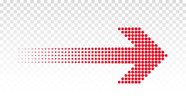 illustrations, cliparts, dessins animés et icônes de flèche noire pointée logo signe ou un vecteur de direction avec motif à pois rouge demi-teinte numérique led - cursor arrow sign directional sign direction