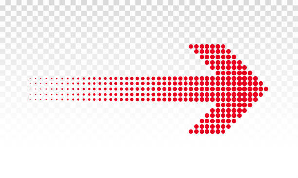 yön işareti veya vektör logosu kırmızı noktalı resim dijital led nokta deseni ile noktalı ok - trafik ok i̇şareti illüstrasyonlar stock illustrations