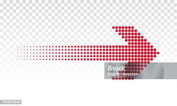 Arrow Dotted Direction Sign Or Vector Logo With Red Halftone Digital Led Dot Pattern Stock Illustration - Download Image Now