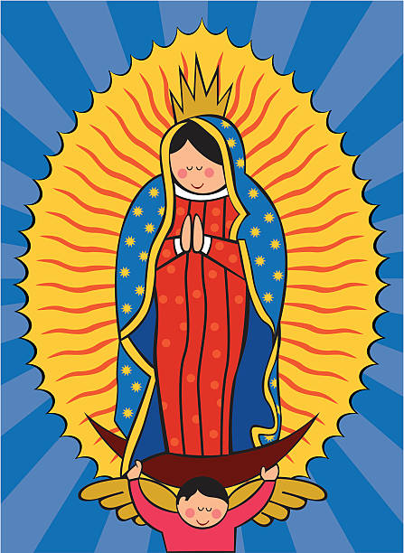 Our Lady of Guadalupe Virgin A colorful interpretation of the image of Our Lady of Guadalupe, simple strokes based on the original image virgen de guadalupe stock illustrations