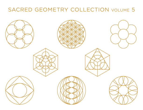 ilustraciones, imágenes clip art, dibujos animados e iconos de stock de colección de vector de geometría sagrada - oro aislado en blanco - triquetra