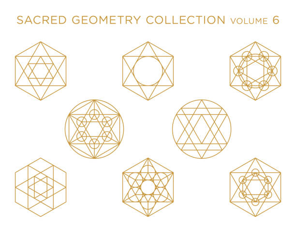 ilustraciones, imágenes clip art, dibujos animados e iconos de stock de colección de vector de geometría sagrada - oro aislado en blanco - triquetra
